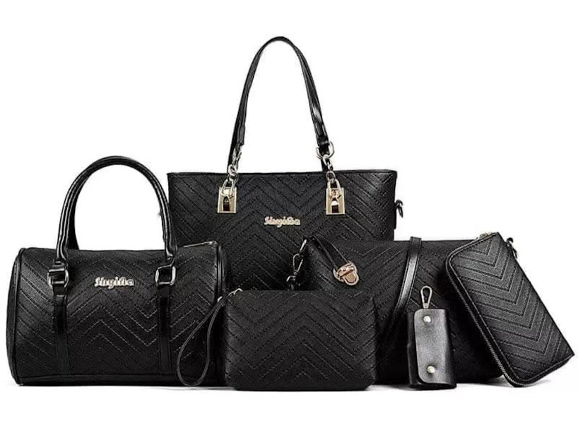 6-Piece Quilted Chevron Handbag Set – Tote, Satchel, Crossbody & More