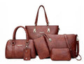 6-Piece Structured Leather Handbag Set – Tote, Satchel, Crossbody & More