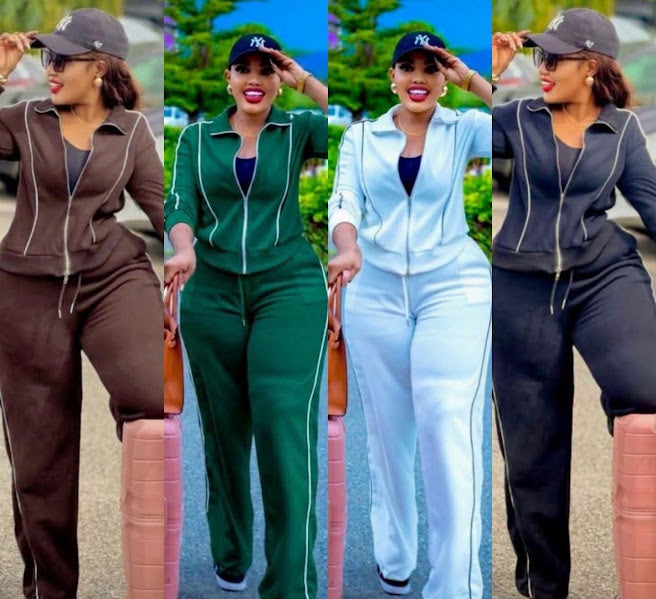 Contrast Stripe Zip-Up Tracksuit Set – Casual Chic Two-Piece