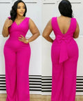 Hot Pink V-Neck Bow-Back Wide Leg Jumpsuit – Plus Size Glam