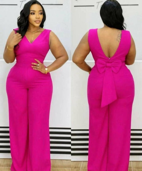 Hot Pink V-Neck Bow-Back Wide Leg Jumpsuit – Plus Size Glam