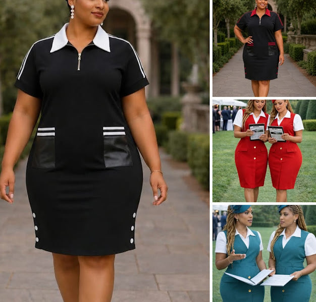 Women's Professional Workwear Two-Piece Set in Black, Red, and Teal