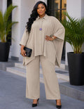 Dusty Rose Pearl Trim Batwing Blouse & Trouser Set