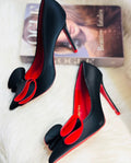 Black Satin Red Bow Stiletto Heels