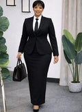 Black Power Suit Blazer & Maxi Skirt Set