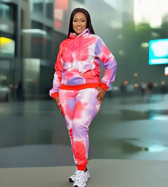 Pink Purple Tie-Dye Tracksuit Set