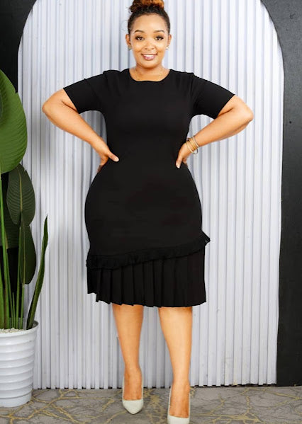 Black Ruffle Hem Bodycon Dress
