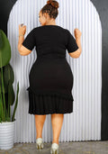 Black Ruffle Hem Bodycon Dress