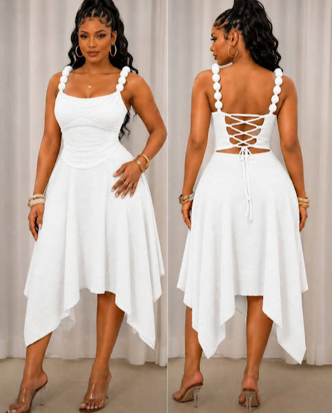 Lace-Up Back Asymmetric Hem Dress