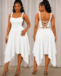 Lace-Up Back Asymmetric Hem Dress