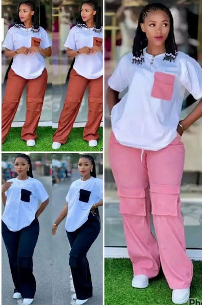 Oversized Pocket Tee & Cargo Wide-Leg Pants Set
