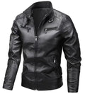 Men's Faux Leather Biker Jacket – Stand Collar Moto Zip Jacket