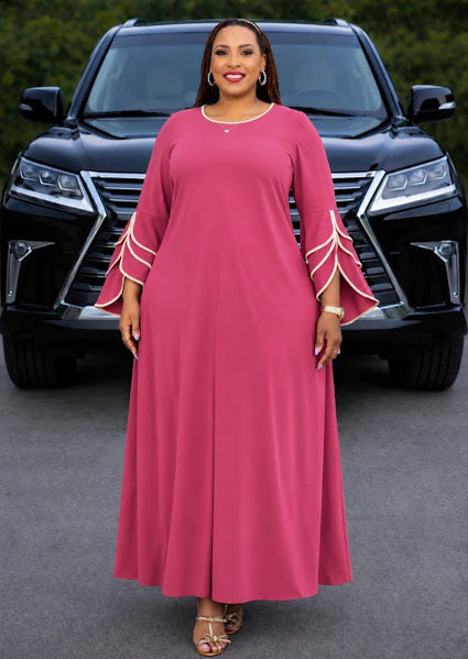 Rose Pink Flutter Sleeve Maxi Dress