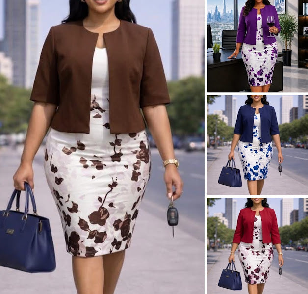 Floral Pencil Dress & Blazer Two-Piece Set