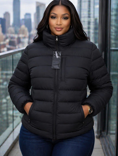 Classic Black Zip-Up Puffer Jacket