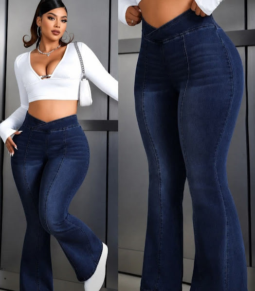 High-Waist Crossover Flare Jeans