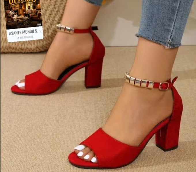 Suede Ankle Strap Block Heel Sandals