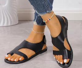 Black Wide Strap Flat Sandals