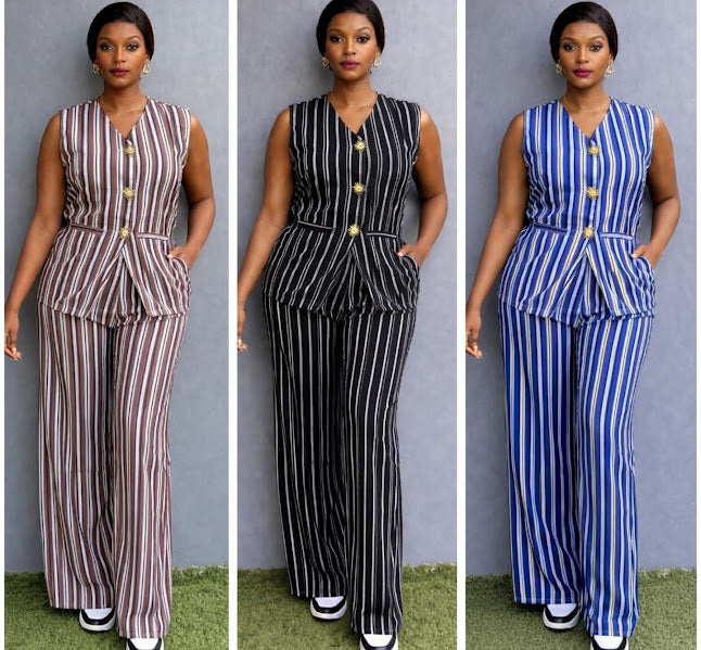 Striped Sleeveless Two-Piece Pant Set