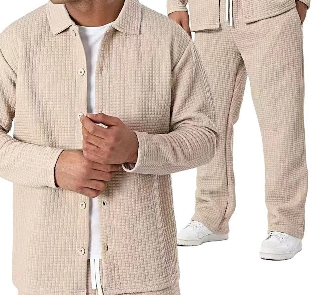Men's Waffle Knit Two-Piece Set – Beige