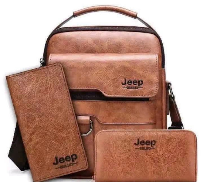 Men's Vintage Leather Crossbody Bag & Wallet Set