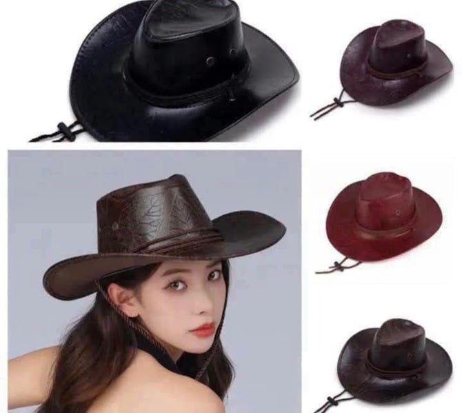 Faux Leather Western Cowboy Hat