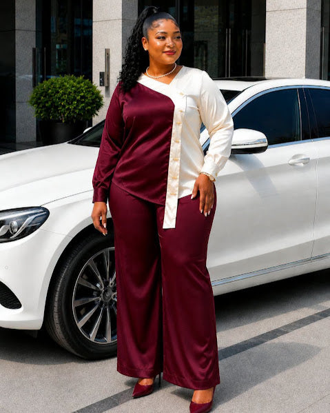 Women's Two-Tone Satin Two-Piece Set