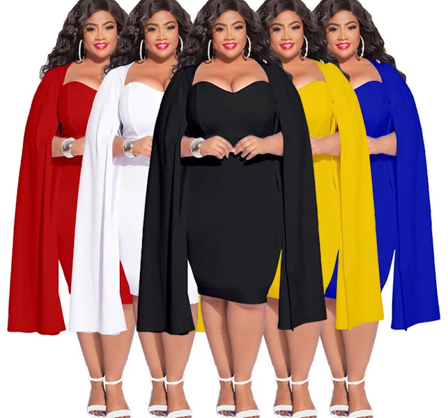 Plus Size Cape Sleeve Midi Dress