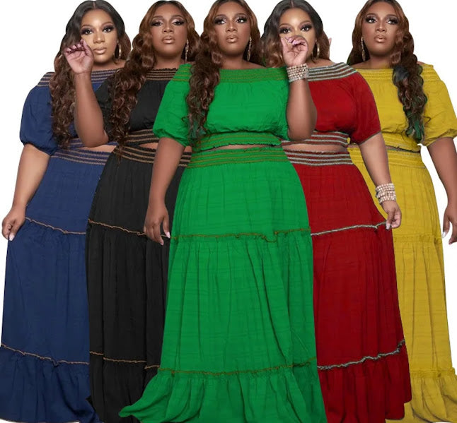 Plus Size Tiered Maxi Skirt 2-Piece Set