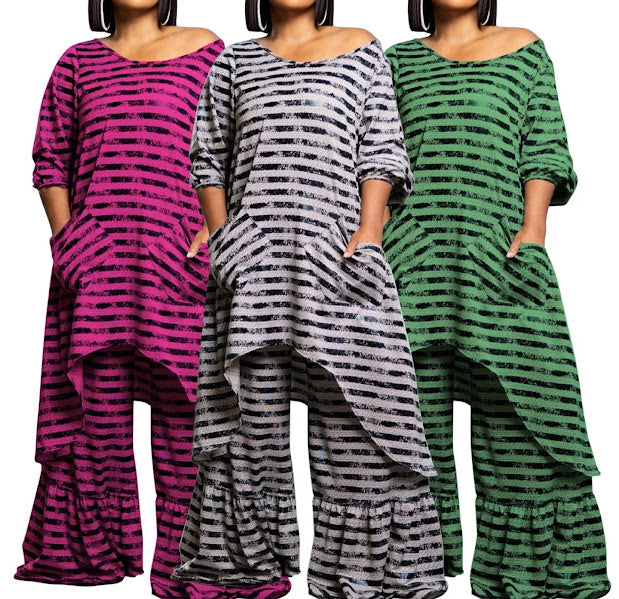 Striped Two-Piece Ruffle Lounge Set