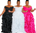 Off-Shoulder Petal Appliqué Maxi Dress