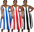 Striped V-Neck Spaghetti Strap Maxi Dress