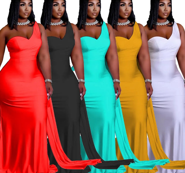 One-Shoulder Mermaid Train Maxi Gown