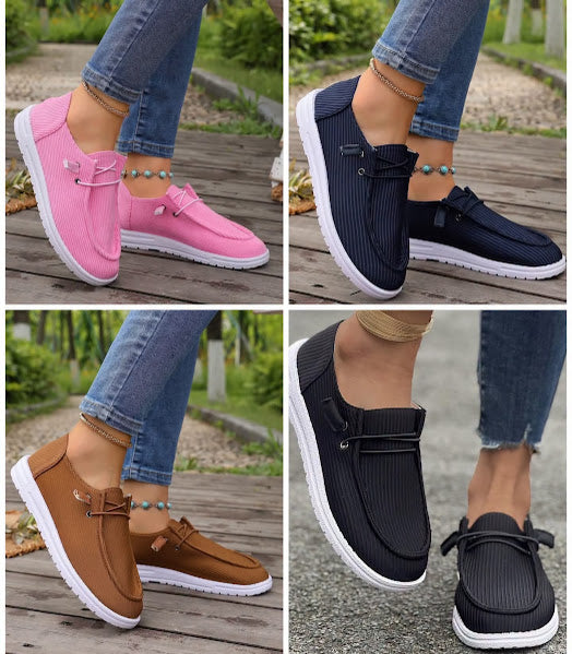 Casual Lace-Up Slip-On Loafer Sneakers in Pink, Navy Blue, Tan, and Black