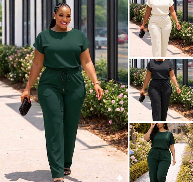 Casual Short Sleeve Top & Drawstring Cargo Pants Set