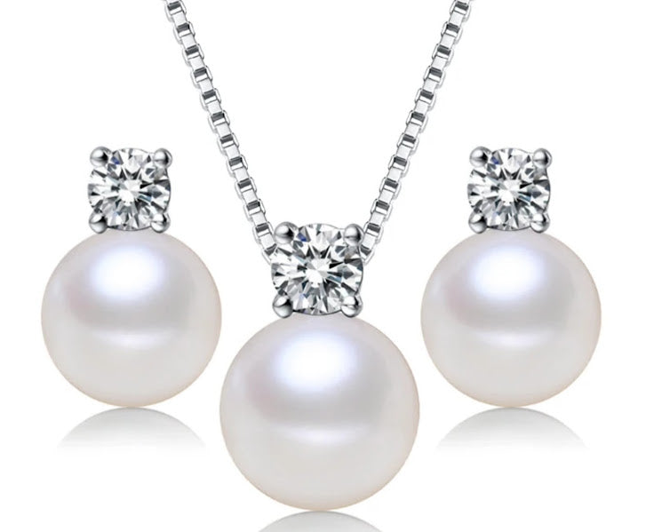 Pearl & Crystal Necklace and Earrings Set