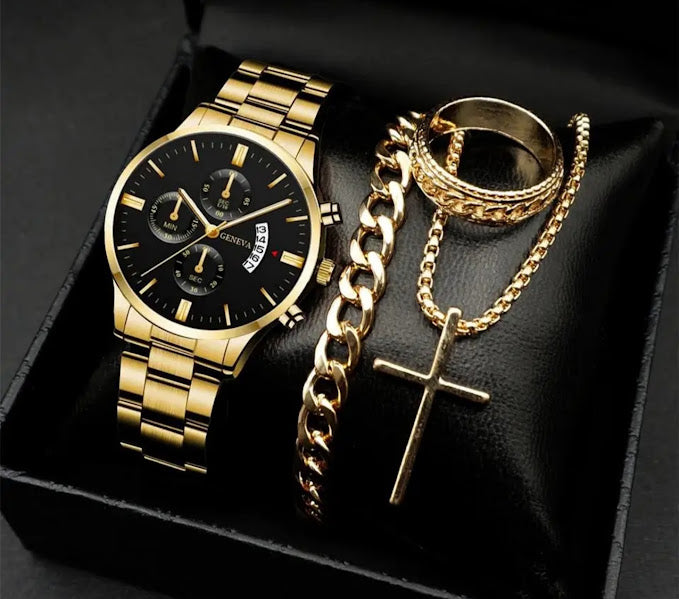 Geneva Gold Watch & Jewelry Gift Set