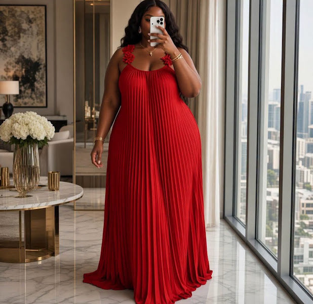 Plus Size Pleated Maxi Dress