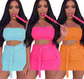 Ribbed Lettuce Edge Tube Top & Belted Mini Skirt Set