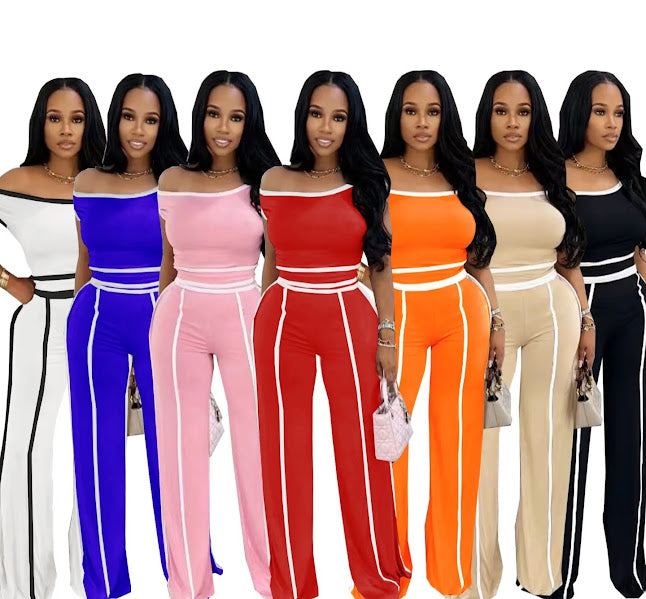 Strapless Crop Top & Wide-Leg Pants Set