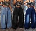 High-Waist Wide-Leg Pleated Jeans