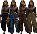 Faux Leather Crop Jacket & Asymmetric Wide-Leg Pants Set
