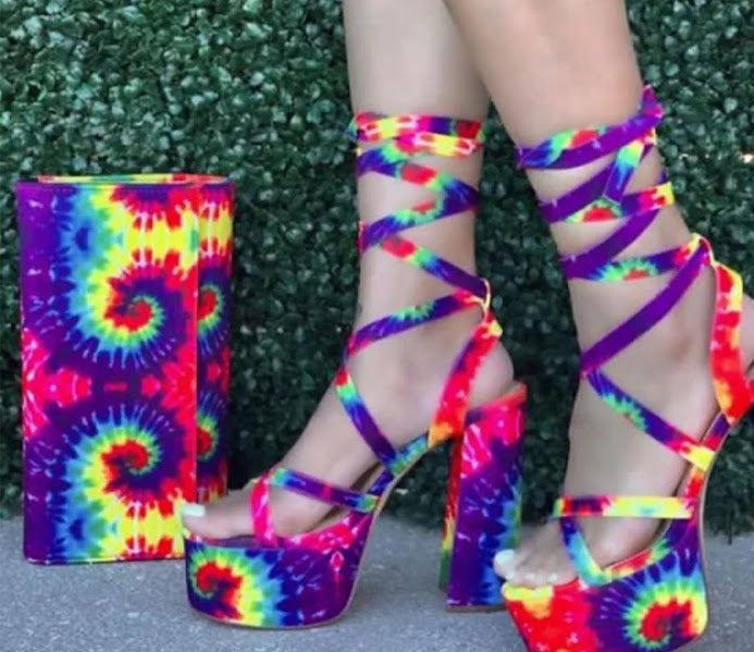 Tie-Dye Platform Lace-Up Heel & Clutch Set