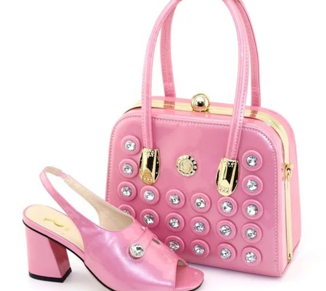 Rhinestone Embellished Block Heel & Handbag Set