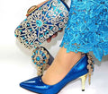 Teal Blue Rhinestone Embellished Pointed Pump & Clutch Bag Set