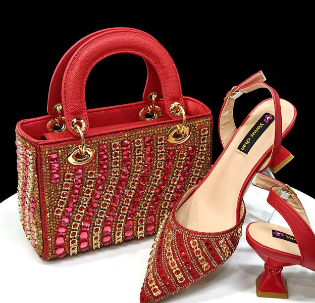 Royal Blue Rhinestone Embellished Heel & Handbag Set