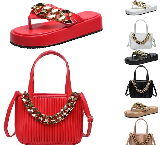 Chain Link Platform Sandals & Quilted Bag Set