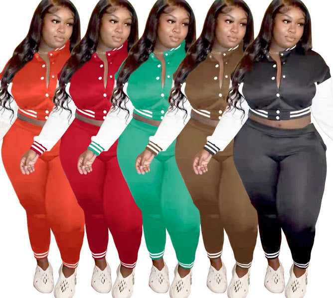 Plus Size Varsity Crop Jacket & Leggings Set