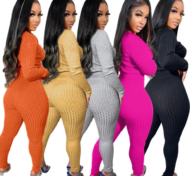 Ribbed Knit 2-Piece Crop Top & Leggings Set