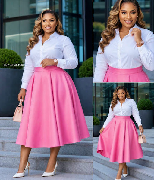 Pink High-Waist Circle Midi Skirt Set